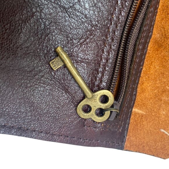 Artisan Bag by Urban Heirlooms Brown Leather Velvet Lace Red Rose Accent Clutch - Picture 6 of 10